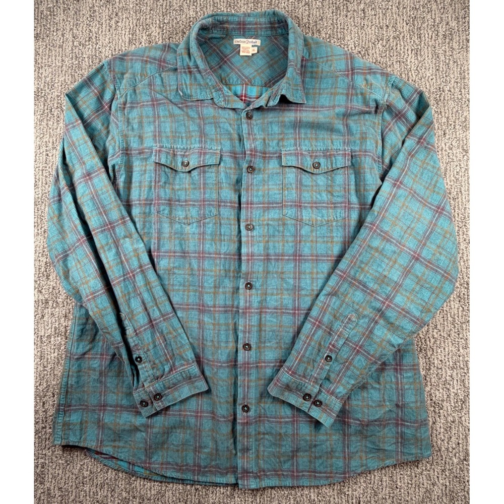 Carbon 2 Cobalt Button Down Shirt Mens XL Teal Blue Plaid Corduroy 133240
